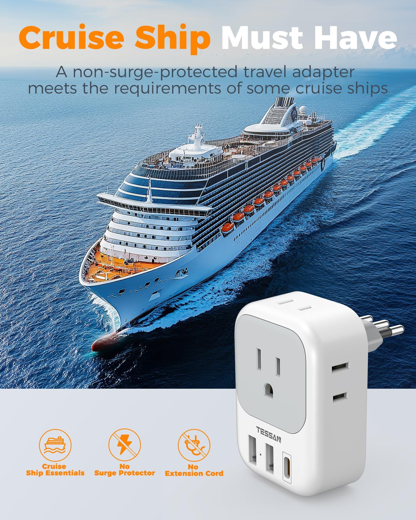 TESSAN 2 Pack European Travel Plug Adapter, Europe Power Converter