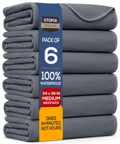 Utopia Bedding Washable Underpads 34" x 36" (Pack of 4), Waterproof Reusable Heavy Absorbency Incontinence Bed Pads for Adults, Kids, Elderly and Pets, Bedwetting Pads for Sofa and Couch (Blue)