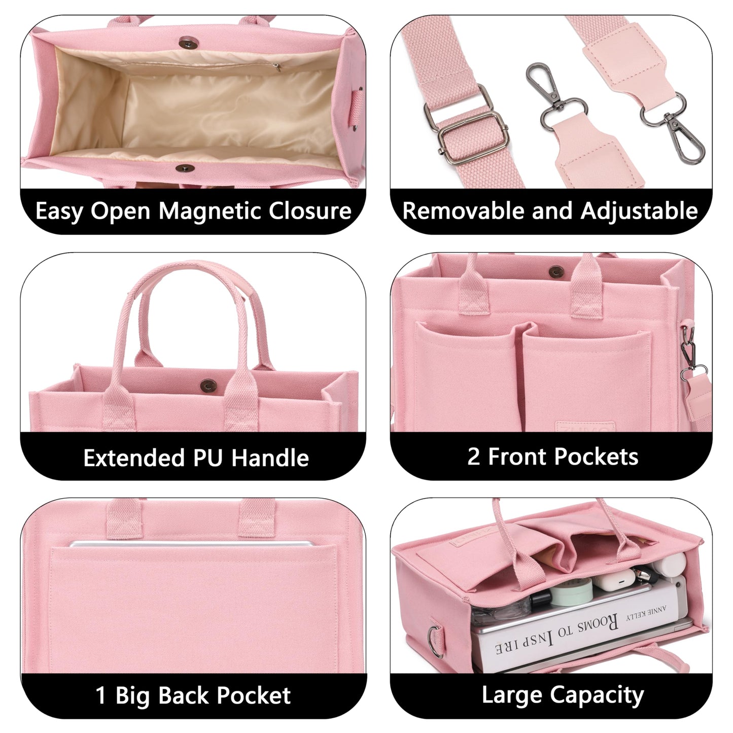 ZHMO Canvas Tote Bag for Women,Women's Bags Crossbody Bags Work Laptop Tote Bag Large Handbags Purse for Travel Nurse Teacher
