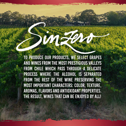 SINZERO - Cabernet Sauvignon - 750 ml 6 Pack - Non-alcoholic red wine - Aged in French oak for smooth rich flavor - Low calories, vegan friendly - Made in Chile