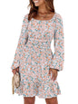 ANRABESS Womens Dress Long Lantern Sleeve Square Neck Elastic Waist Ruffle Flowy Swing A-Line Short Dresses 2026 Fall Fashion