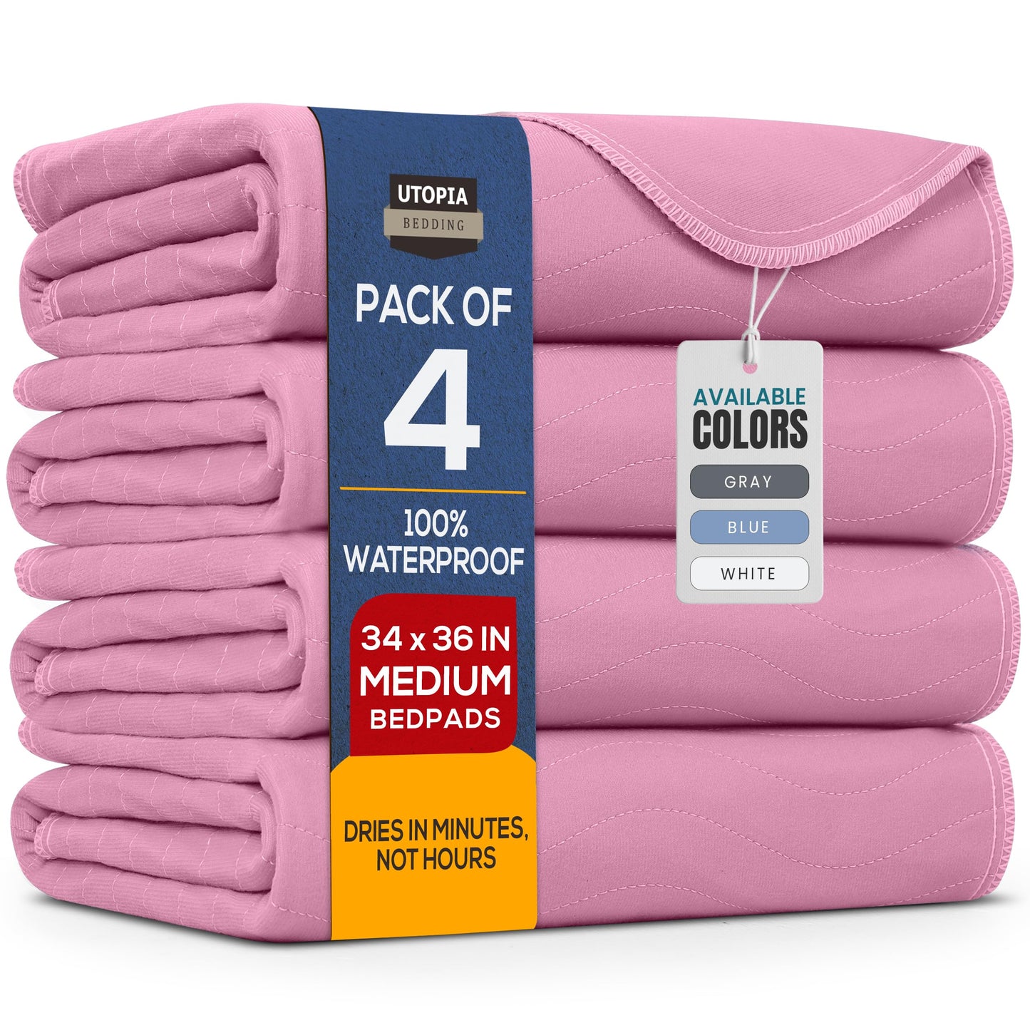 Utopia Bedding Washable Underpads 34" x 36" (Pack of 4), Waterproof Reusable Heavy Absorbency Incontinence Bed Pads for Adults, Kids, Elderly and Pets, Bedwetting Pads for Sofa and Couch (Blue)