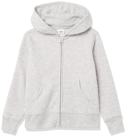 Amazon Essentials Girls and Toddlers' Fleece Zip-Up Hooded Sweatshirt with Lined Hood and Rib Knit Detail