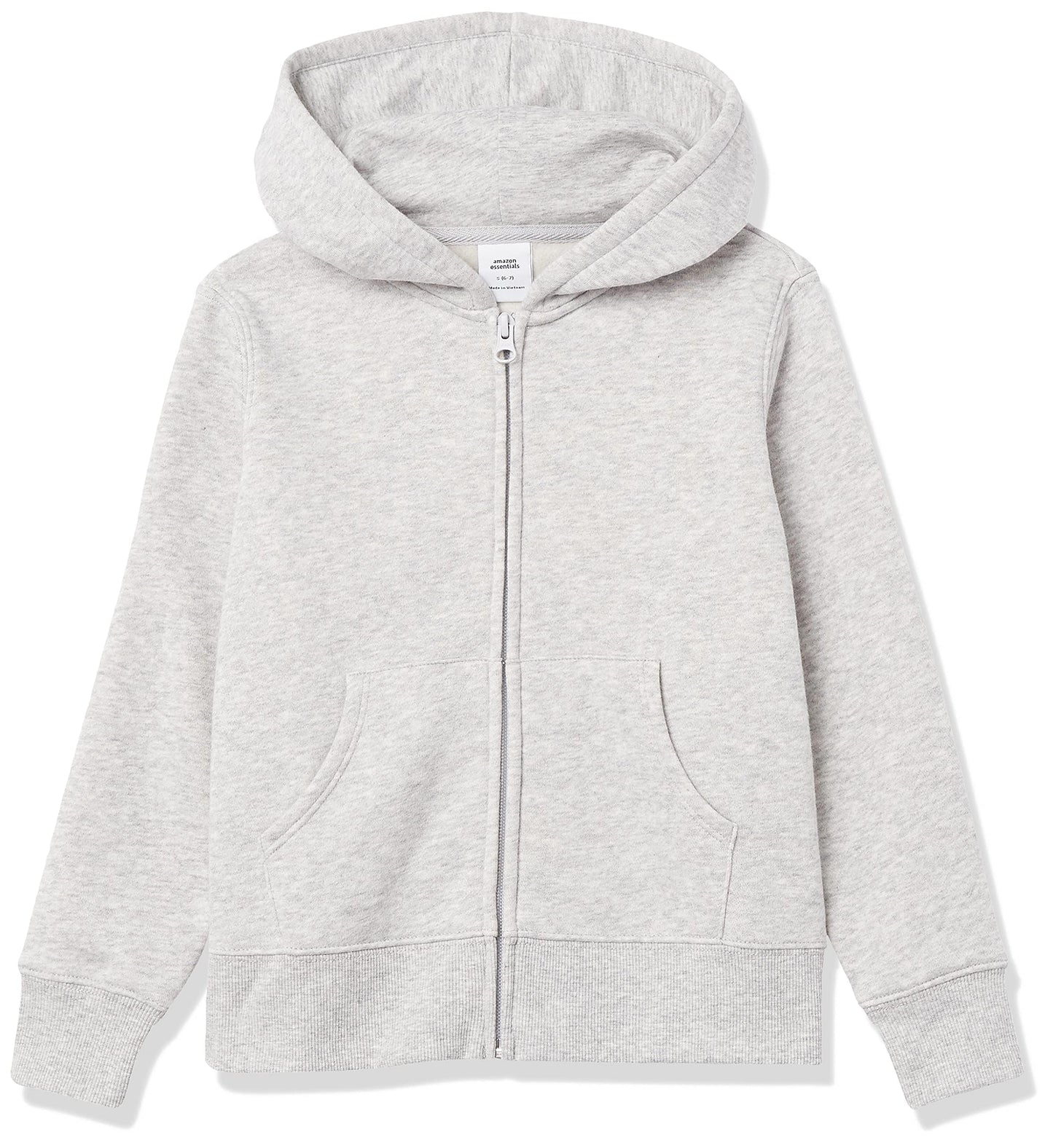 Amazon Essentials Girls and Toddlers' Fleece Zip-Up Hooded Sweatshirt with Lined Hood and Rib Knit Detail