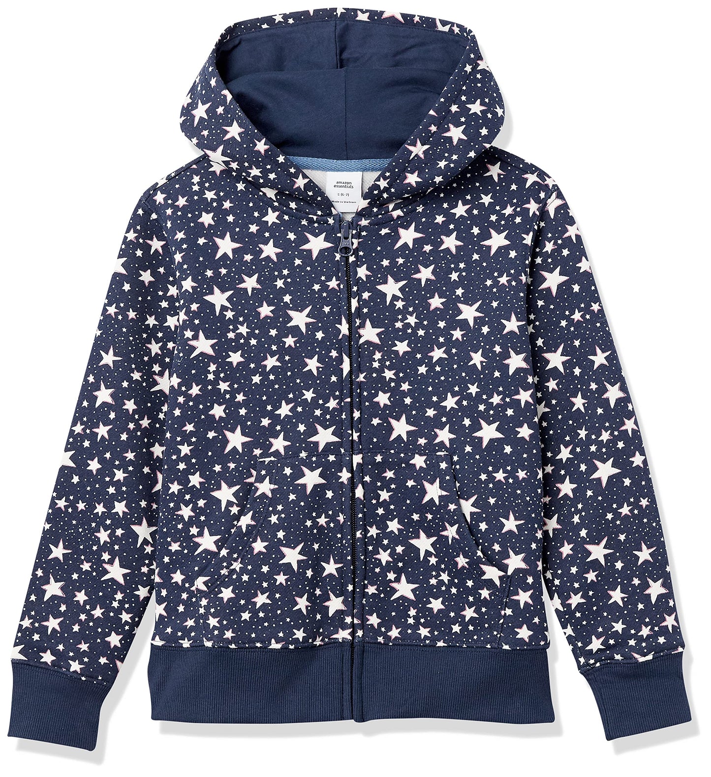 Amazon Essentials Girls and Toddlers' Fleece Zip-Up Hooded Sweatshirt with Lined Hood and Rib Knit Detail