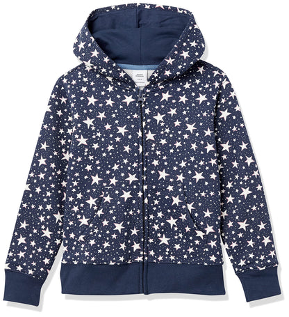 Amazon Essentials Girls and Toddlers' Fleece Zip-Up Hooded Sweatshirt with Lined Hood and Rib Knit Detail