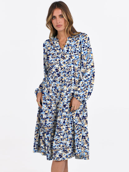 ANRABESS Womens V Neck Long Sleeve Midi Dress | Swing Flowy Tiered with Pockets, Soft Fabric, Boho Beach Vacation Dresses, Loose Fit Casual, Fall Winter Transition Clothes