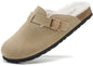 Erica Women's Cork Footbed Clogs Genuine Soft Suede Fuzzy Faux Fur Lined Comfort Cushioned Mule Slide Shoes
