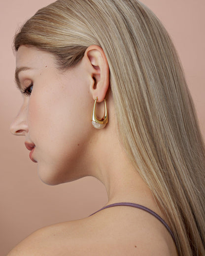 SNGIA Long Oval Chunky Dangle 18K Gold Plated Hoops with Colored Resin Gemstone Statement Earrings for Women, (Green, Brown, Light blue, Dark Blue), Bold Drop Handmade Exaggerated Irregular Trendy Bohemian Jewelry Gifts, Unique Dangling Teardrop Baroque S