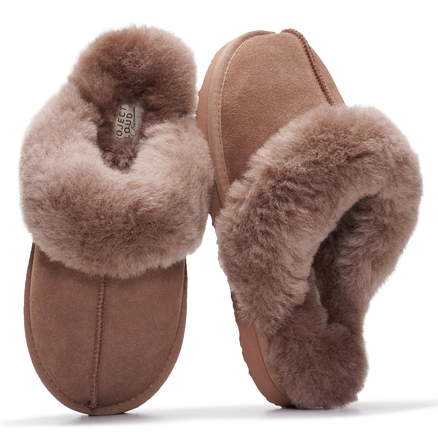 Project Cloud Genuine Leather Slippers for Women with Genuine Fur Lining, Non-Slip Indoor/Outdoor Clog Mule Slippers, Memory Foam Insole