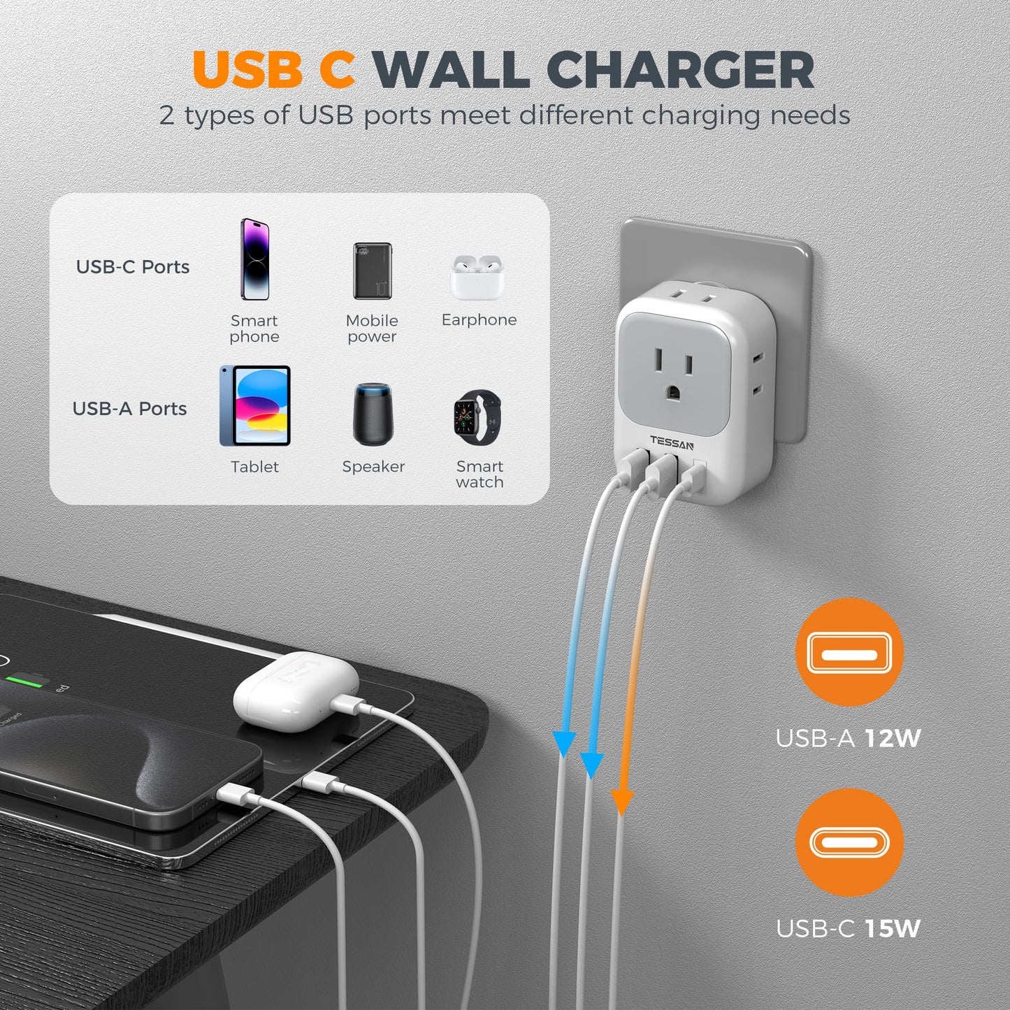 TESSAN 2 Pack European Travel Plug Adapter, Europe Power Converter