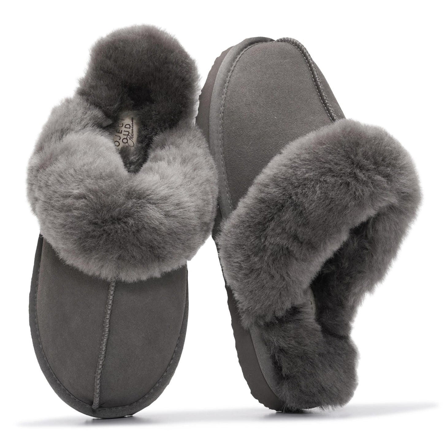 Project Cloud Genuine Leather Slippers for Women with Genuine Fur Lining, Non-Slip Indoor/Outdoor Clog Mule Slippers, Memory Foam Insole