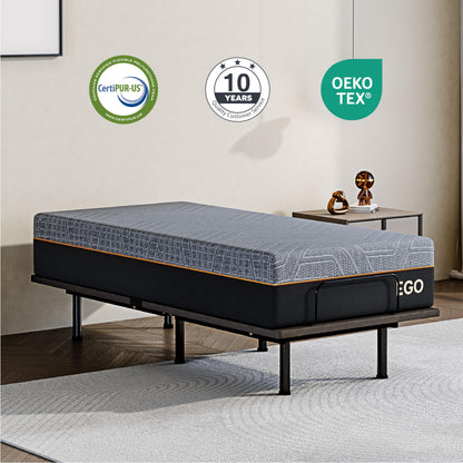 Dyonery Twin XL Adjustable Bed Base Frame with Wireless Remote + 12 Inch Twin XL Gel Memory Foam Mattress Bed in a Box, Head and Foot Incline, Zero Gravity, Fiberglass Free, 80" × 38"