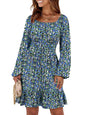ANRABESS Womens Dress Long Lantern Sleeve Square Neck Elastic Waist Ruffle Flowy Swing A-Line Short Dresses 2026 Fall Fashion
