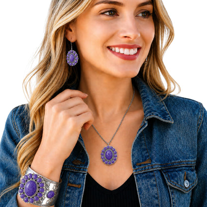 Shop LC Howlite Western Jewelry Set for Women Boho Cowgirl | 3-Piece Necklace Bracelet Earrings, Turquoise-Inspired, Chunky Statement, Southwestern