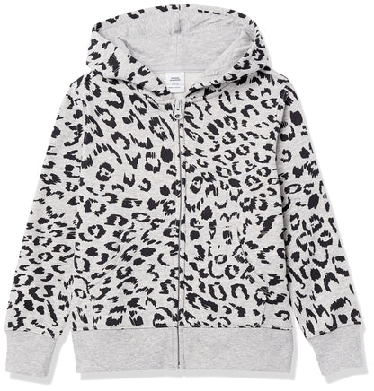 Amazon Essentials Girls and Toddlers' Fleece Zip-Up Hooded Sweatshirt with Lined Hood and Rib Knit Detail