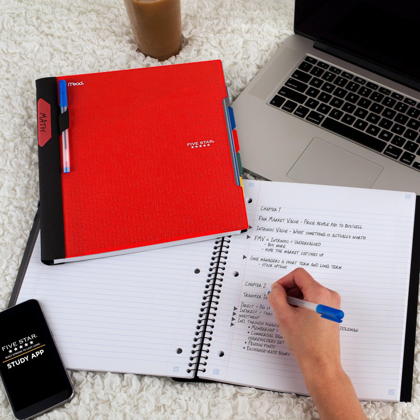 Five Star Advance Spiral Notebook + Study App, 5 Subject, College Ruled Paper, 8-1/2" x 11", 200 Sheets, Spiral Guard, Movable Tabbed Dividers, Black (73144)