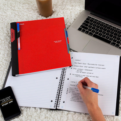 Five Star Advance Spiral Notebook + Study App, 5 Subject, College Ruled Paper, 8-1/2" x 11", 200 Sheets, Spiral Guard, Movable Tabbed Dividers, Black (73144)