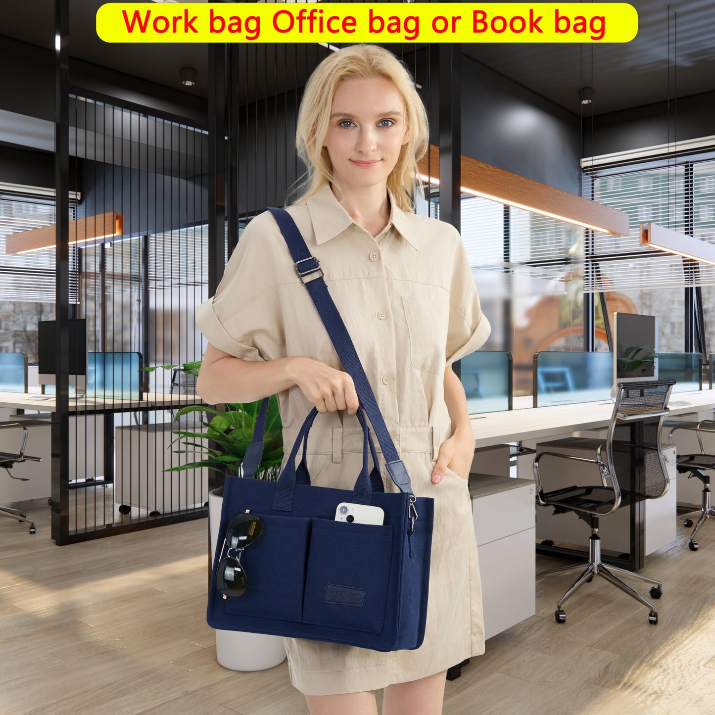 ZHMO Canvas Tote Bag for Women,Women's Bags Crossbody Bags Work Laptop Tote Bag Large Handbags Purse for Travel Nurse Teacher