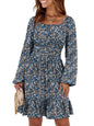 ANRABESS Womens Dress Long Lantern Sleeve Square Neck Elastic Waist Ruffle Flowy Swing A-Line Short Dresses 2026 Fall Fashion