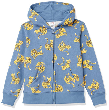 Amazon Essentials Girls and Toddlers' Fleece Zip-Up Hooded Sweatshirt with Lined Hood and Rib Knit Detail