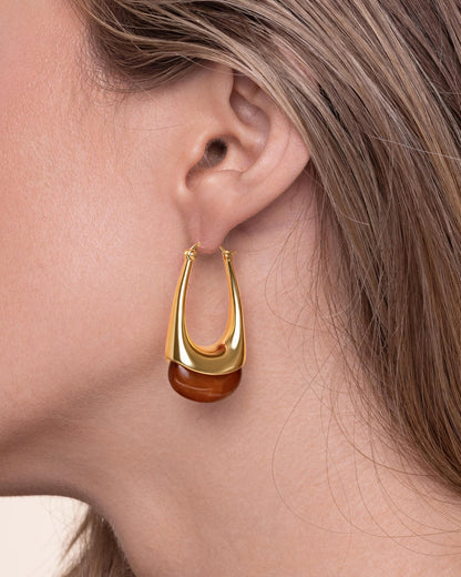 SNGIA Long Oval Chunky Dangle 18K Gold Plated Hoops with Colored Resin Gemstone Statement Earrings for Women, (Green, Brown, Light blue, Dark Blue), Bold Drop Handmade Exaggerated Irregular Trendy Bohemian Jewelry Gifts, Unique Dangling Teardrop Baroque S
