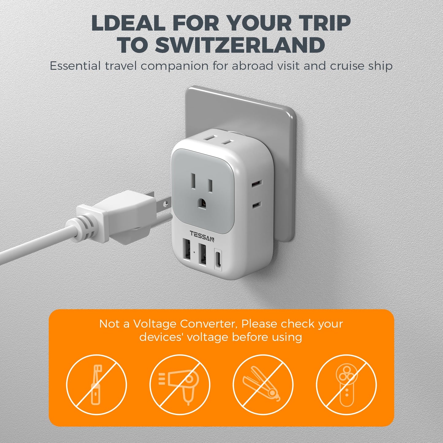TESSAN 2 Pack European Travel Plug Adapter, Europe Power Converter