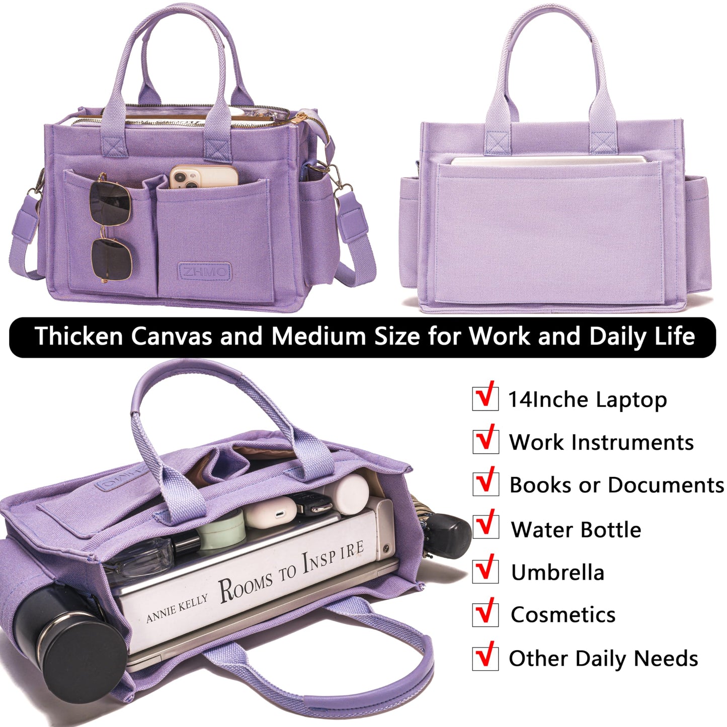 ZHMO Canvas Tote Bag for Women,Women's Bags Crossbody Bags Work Laptop Tote Bag Large Handbags Purse for Travel Nurse Teacher