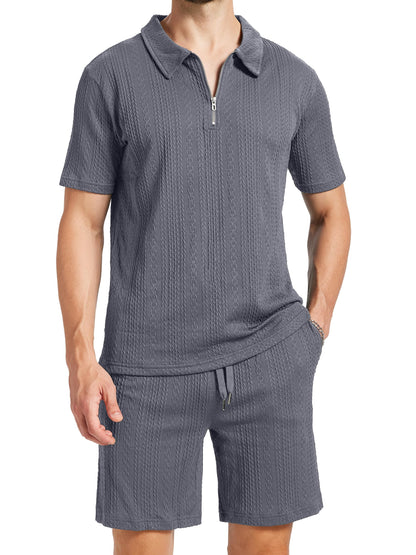 yuyangdpb Men's 2 Piece Summer Vacation Outfits Polo Shirt & Shorts Set | Breathable Textured Knit Fabric, Stretchy, Soft, Moisture-wicking, Lightweight, Ideal for Beach Casual Tracksuit, M-2XL