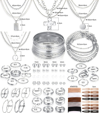 FANDY 137 Pieces Gold Jewelry Set for Women, 12 Necklace, 14 Bracelet, 21 Earrings, 24 Knuckle Rings, 66 Hair Accessory Gold Plated Jewelry Set for Women Gift
