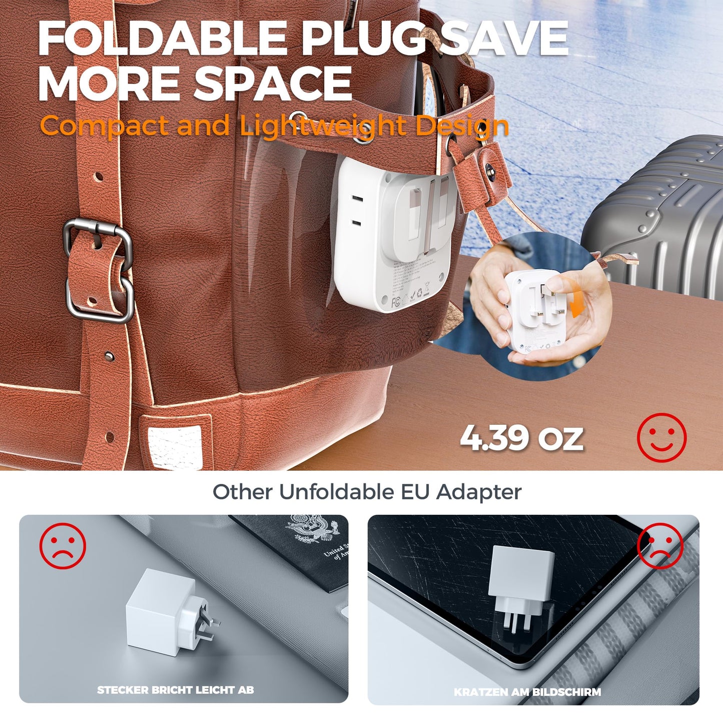 TESSAN 2 Pack European Travel Plug Adapter, Europe Power Converter