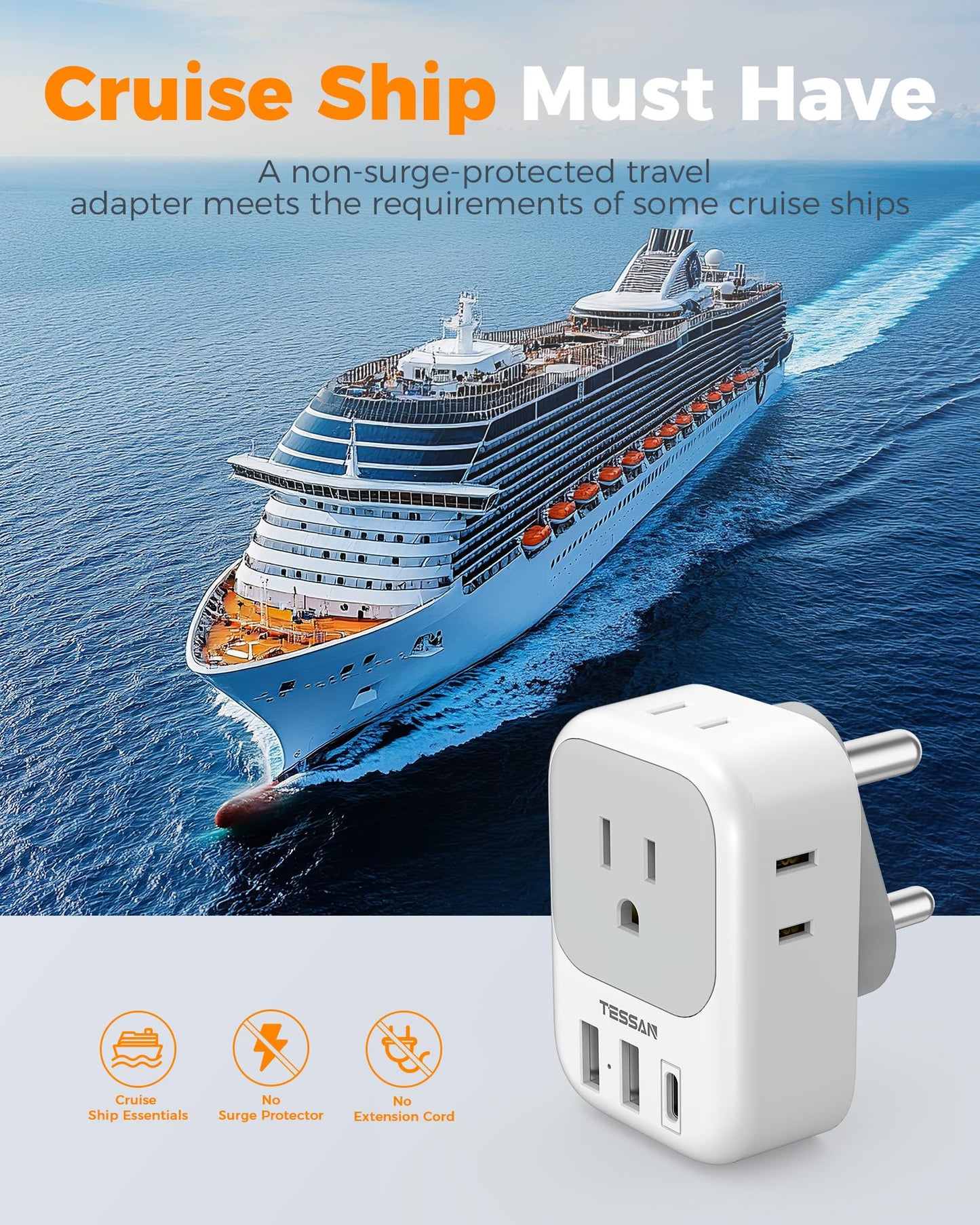 TESSAN 2 Pack European Travel Plug Adapter, Europe Power Converter