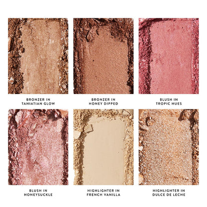 LAURA GELLER NEW YORK Cheek to Chic Tropical Glow Baked Face Palette | Includes 2 Blushes, 2 Bronzers and 2 Radiant Highlighters
