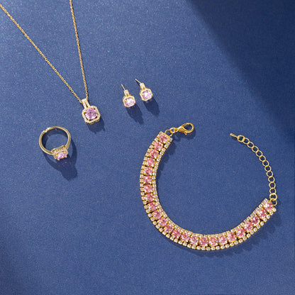 Paxuan 4pcs Cubic Zirconia Wedding Jewelry Sets for Bride Bridesmaid Cubic Zirconia Pendant Necklace Earrings Link Tennis Bracelet Open Ring Set for Women