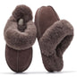 Project Cloud Genuine Leather Slippers for Women with Genuine Fur Lining, Non-Slip Indoor/Outdoor Clog Mule Slippers, Memory Foam Insole