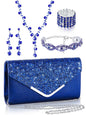 Henoyso 5 Pcs Purse Rhinestone Jewelry Set Prom Jewelry Rhinestone Clutch Purse Necklace Earrings Bracelets for Women Bride