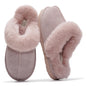 Project Cloud Genuine Leather Slippers for Women with Genuine Fur Lining, Non-Slip Indoor/Outdoor Clog Mule Slippers, Memory Foam Insole