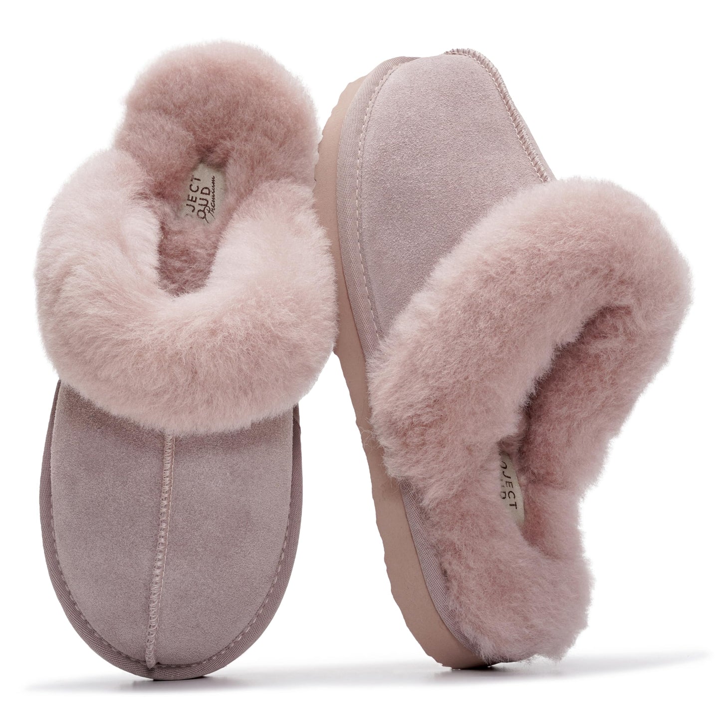 Project Cloud Genuine Leather Slippers for Women with Genuine Fur Lining, Non-Slip Indoor/Outdoor Clog Mule Slippers, Memory Foam Insole