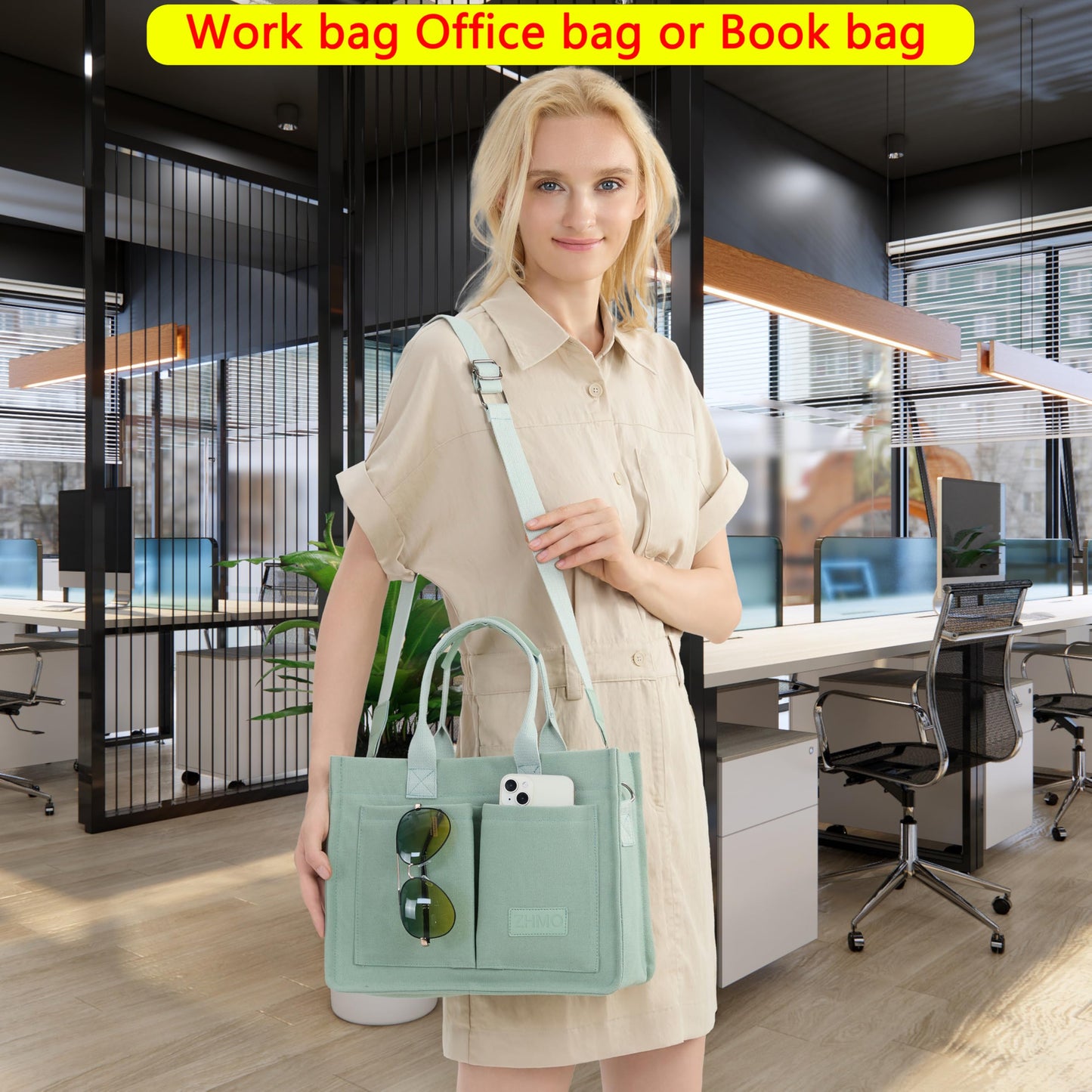 ZHMO Canvas Tote Bag for Women,Women's Bags Crossbody Bags Work Laptop Tote Bag Large Handbags Purse for Travel Nurse Teacher