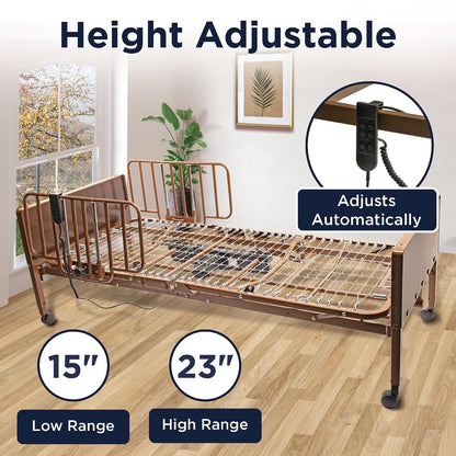 Electric Hospital Bed for Home Use - Includes Foam Mattress, Half Rails, Overbed Table - Medical Bed Set for Long Term Care - 36" x 80"