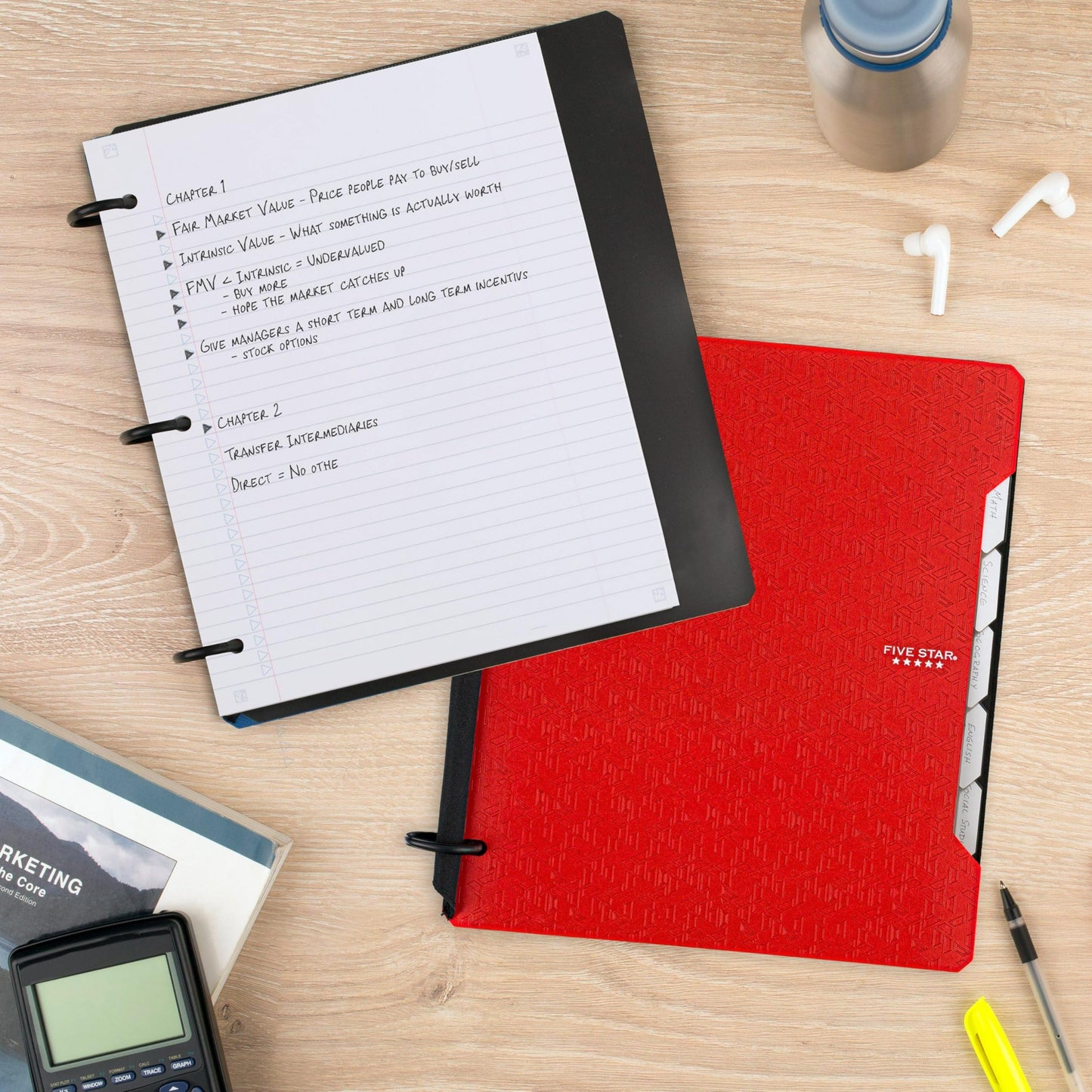 Five Star Flex Refillable Notebook + Study App 1 Inch O-Rings Binder with Pockets Tabs and Dividers, 220 Sheet Capacity, Includes 60 Sheets 8.5" x 11" College Ruled Paper, Amethyst (29328AB6)