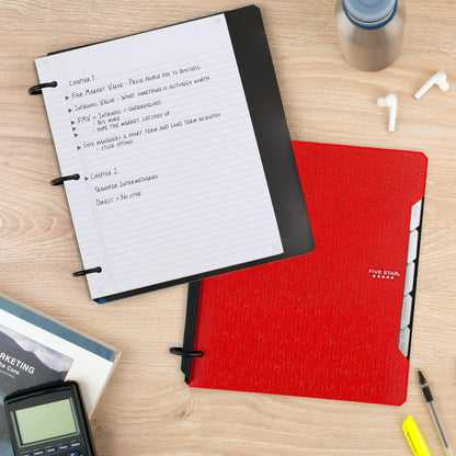 Five Star Flex Refillable Notebook + Study App 1 Inch O-Rings Binder with Pockets Tabs and Dividers, 220 Sheet Capacity, Includes 60 Sheets 8.5" x 11" College Ruled Paper, Amethyst (29328AB6)