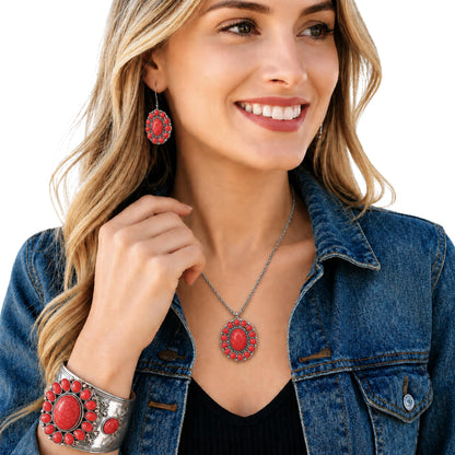 Shop LC Howlite Western Jewelry Set for Women Boho Cowgirl | 3-Piece Necklace Bracelet Earrings, Turquoise-Inspired, Chunky Statement, Southwestern