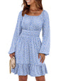 ANRABESS Womens Dress Long Lantern Sleeve Square Neck Elastic Waist Ruffle Flowy Swing A-Line Short Dresses 2026 Fall Fashion