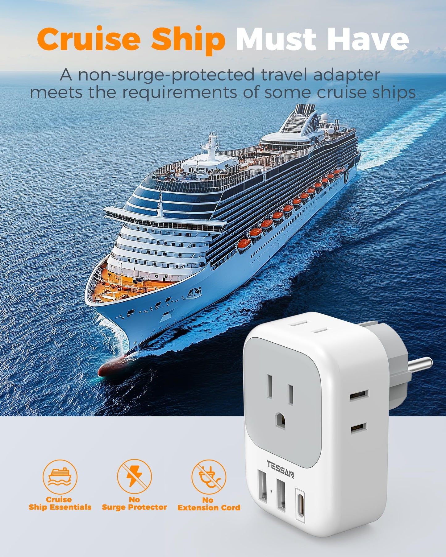 TESSAN 2 Pack European Travel Plug Adapter, Europe Power Converter