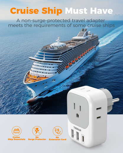 TESSAN 2 Pack European Travel Plug Adapter, Europe Power Converter