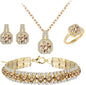 Paxuan 4pcs Cubic Zirconia Wedding Jewelry Sets for Bride Bridesmaid Cubic Zirconia Pendant Necklace Earrings Link Tennis Bracelet Open Ring Set for Women