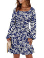 ANRABESS Womens Dress Long Lantern Sleeve Square Neck Elastic Waist Ruffle Flowy Swing A-Line Short Dresses 2026 Fall Fashion