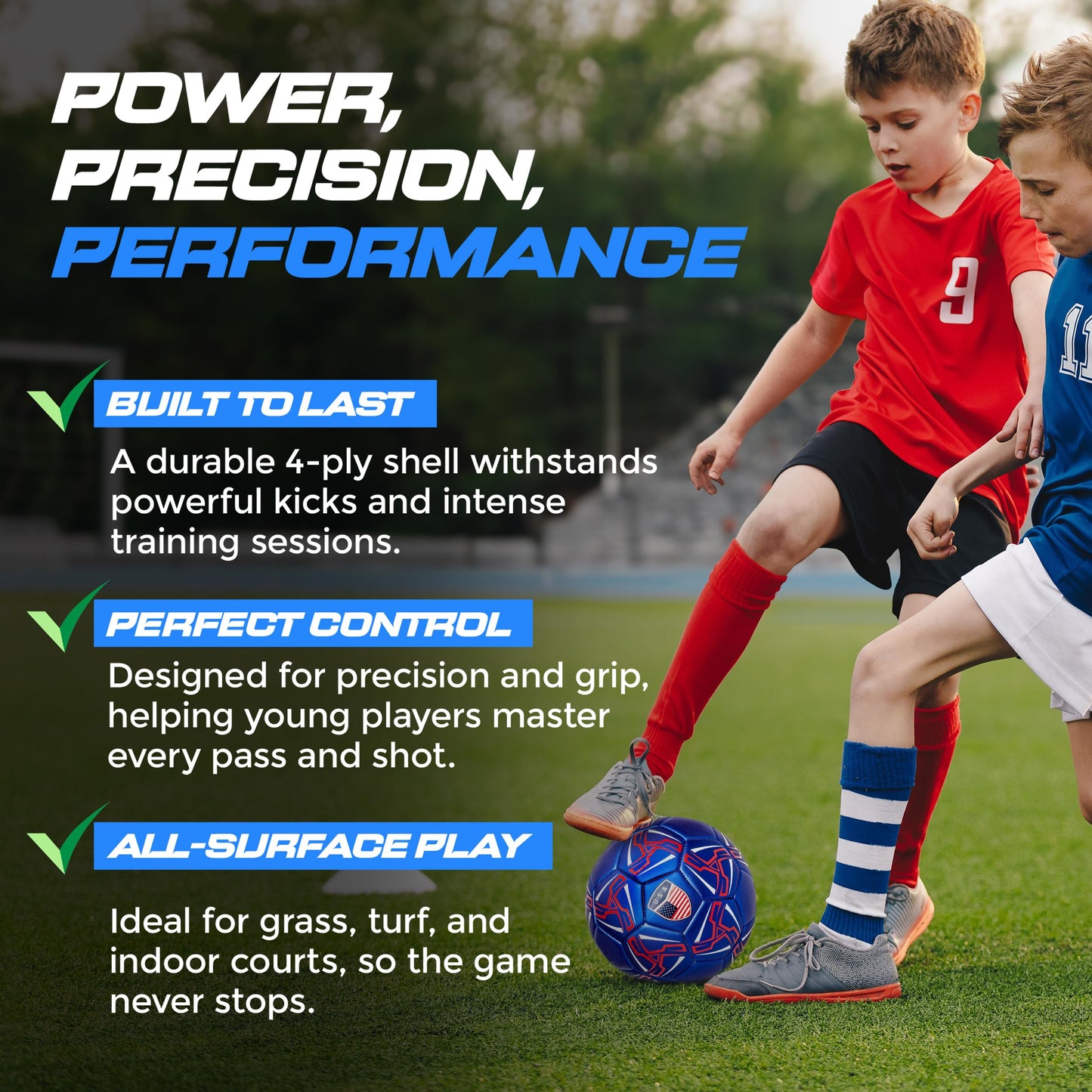 Western Star Soccer Ball USA - Official Match Grade Soccer Balls - Youth & Adult - Attractive and Durable Design - World Cup