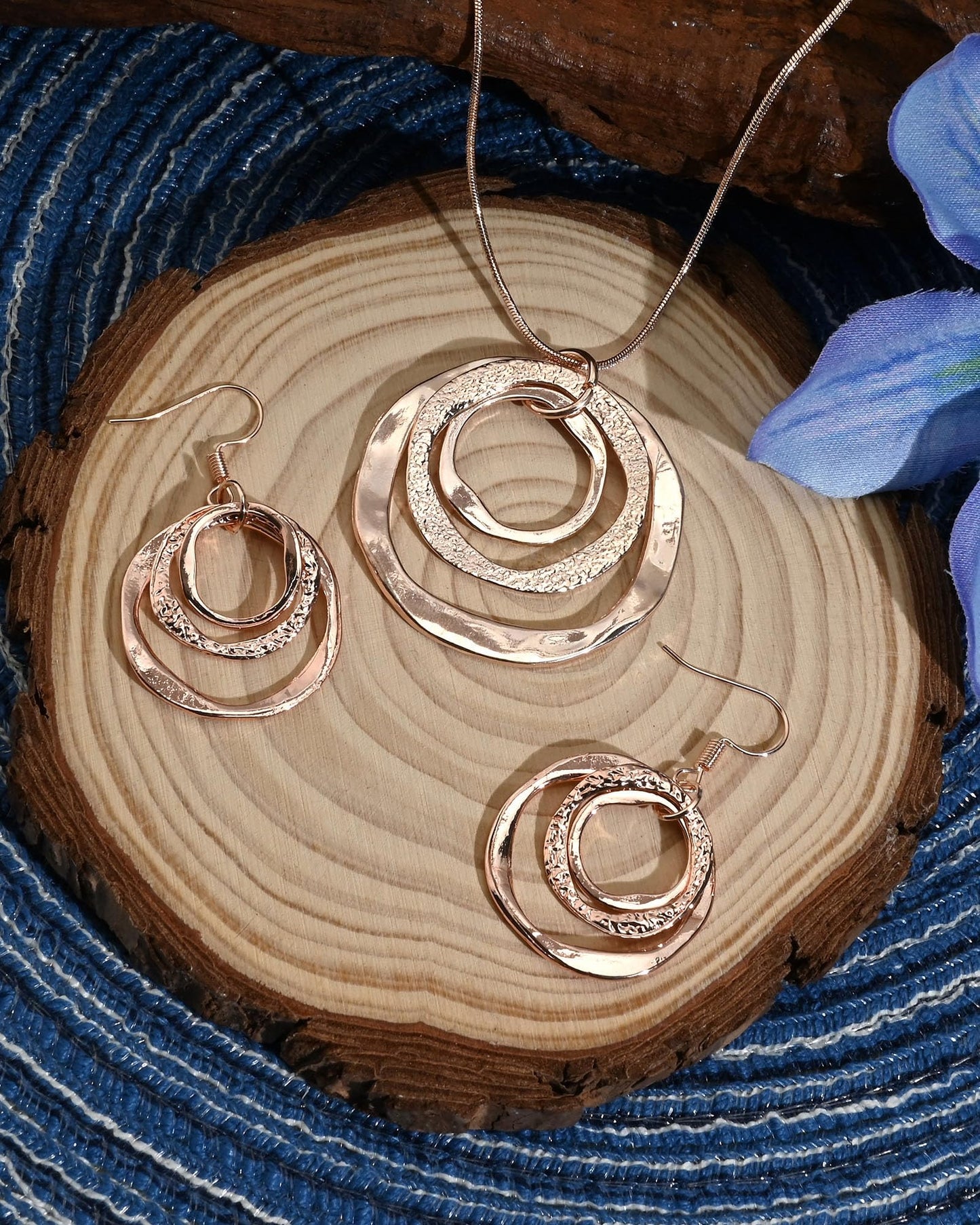 Hypoallergenic Silver Circle & Dangle Earrings and Necklace Set for Women Geometric Boho Style Hoop Jewelry for Women-Lightweight & Dangling-Gift for Bohemian Fashionistas